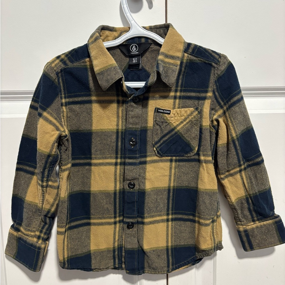 Volcom Yellow and Black Plaid Button-Down Shirt